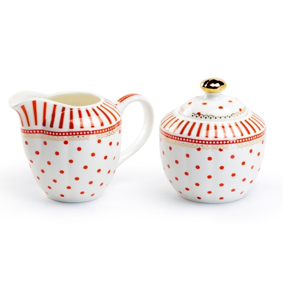 Grace Teaware Josephine Porcelain Sugar & Creamer Set - Red - Picture 1 of 6